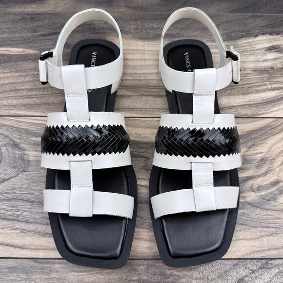 NEW Vince Camuto 9M Bachelen Leather Square Toe Gladiator Sandal Coconut Cream - Picture 4 of 12